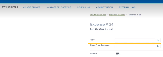 Expense page Move From Expense field