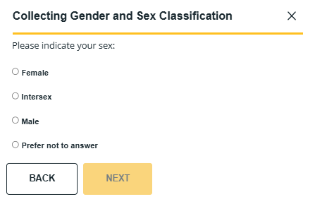 Collecting Gender and Sex Classification dialog box page 2