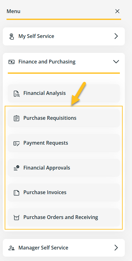 New purchase and payment menu options