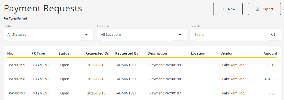 Payment Requests page