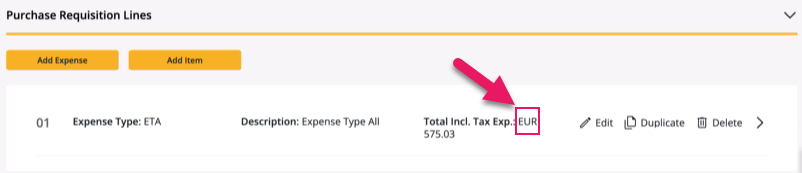 Purchase Requisition Lines example