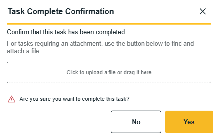 Task Complete Confirmation dialog box