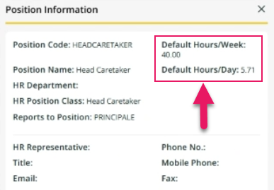 Position Information page assignment hour fields displayed
