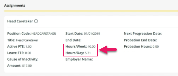 Profile page assignment hour fields displayed