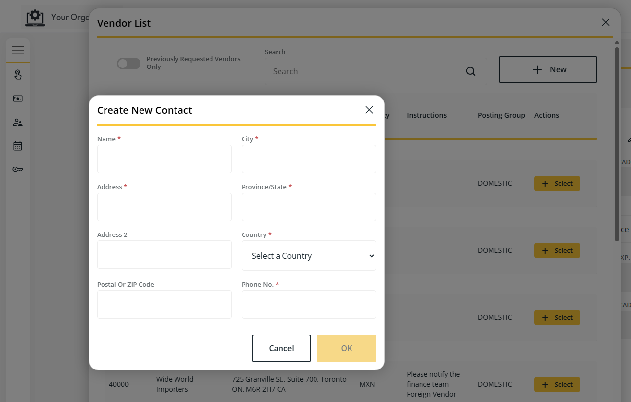 Create New Contact dialog box