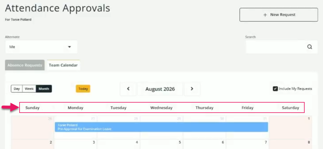 Attendance Approvals page