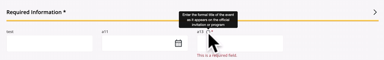 Required information tab, Information icon hover