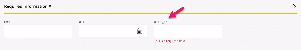 Required information tab, Information icon
