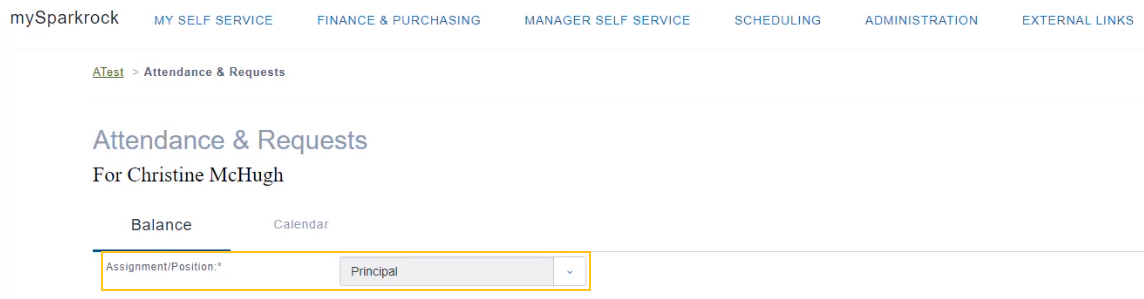 Attendance & Requests page Assignment/Position field