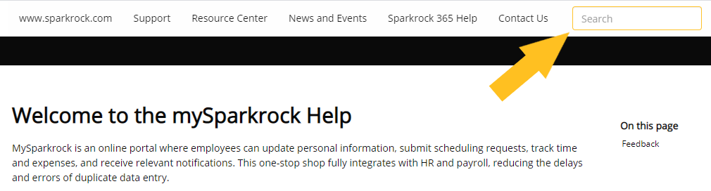 mySparkrock Help Search box